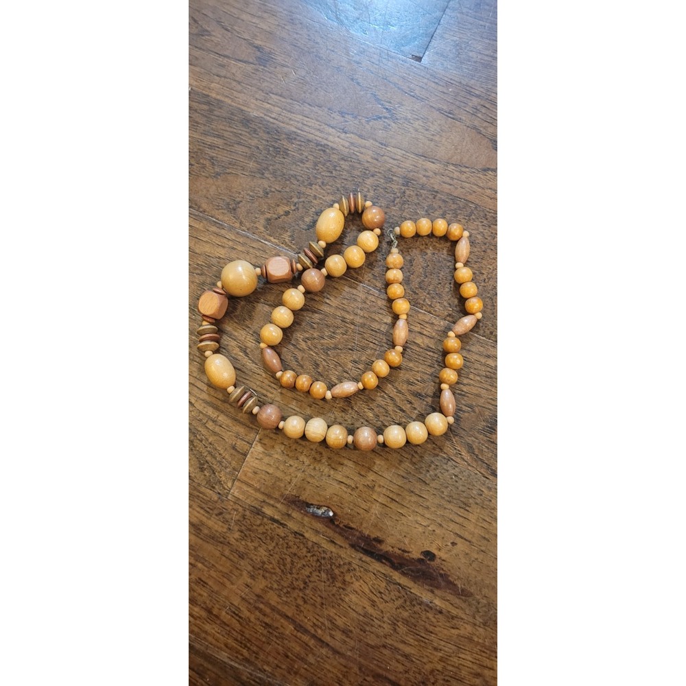 Vintage Big Wooden Bead Necklace Chunky Statement Estate